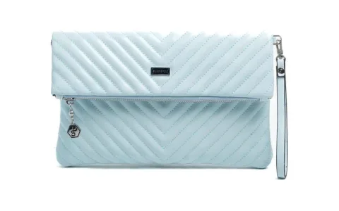 Chevron Quilted Clutch — Sky Blue