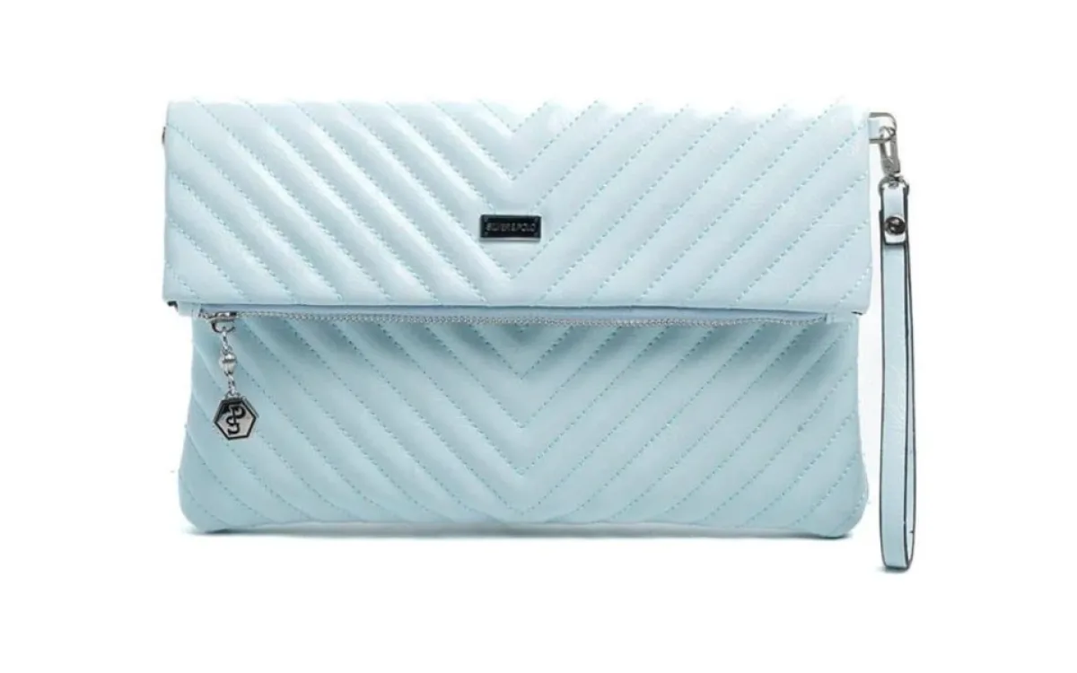 Chevron Quilted Clutch — Sky Blue
