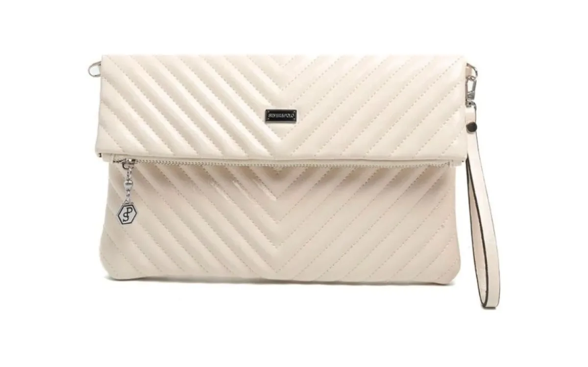 Chevron Quilted Clutch — Ivory