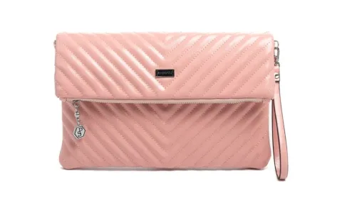 Chevron Quilted Clutch — Blush Pink