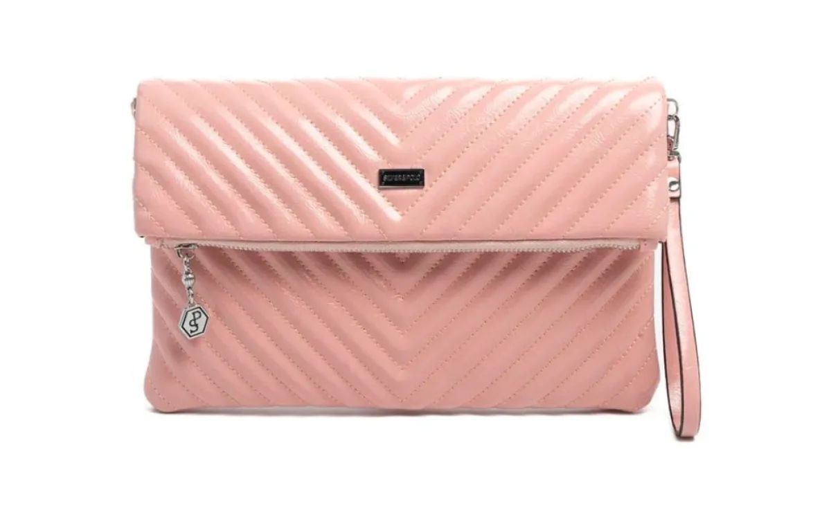 Chevron Quilted Clutch — Blush Pink